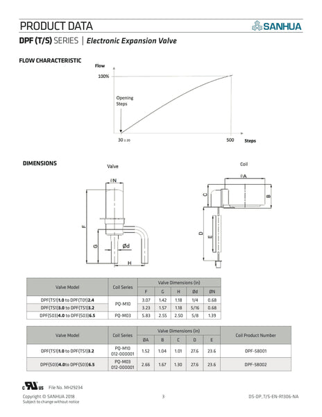Sanhua DPF(TS1)1.0C Electronic Expansion Valve with M10 Stator Coil — Bundle
