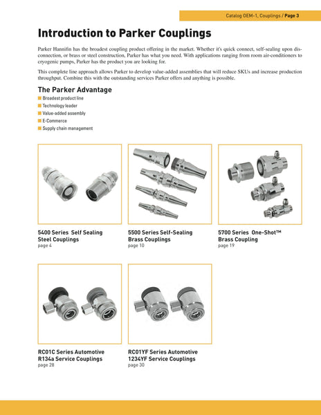 Parker 5500 Series — Self-Sealing Brass Quick-Disconnect Coupling Pair | 1/4" ODF Copper | 750 psi | R32 / R290 / R454B Compatible | Low-Loss Refrigerant Coupling